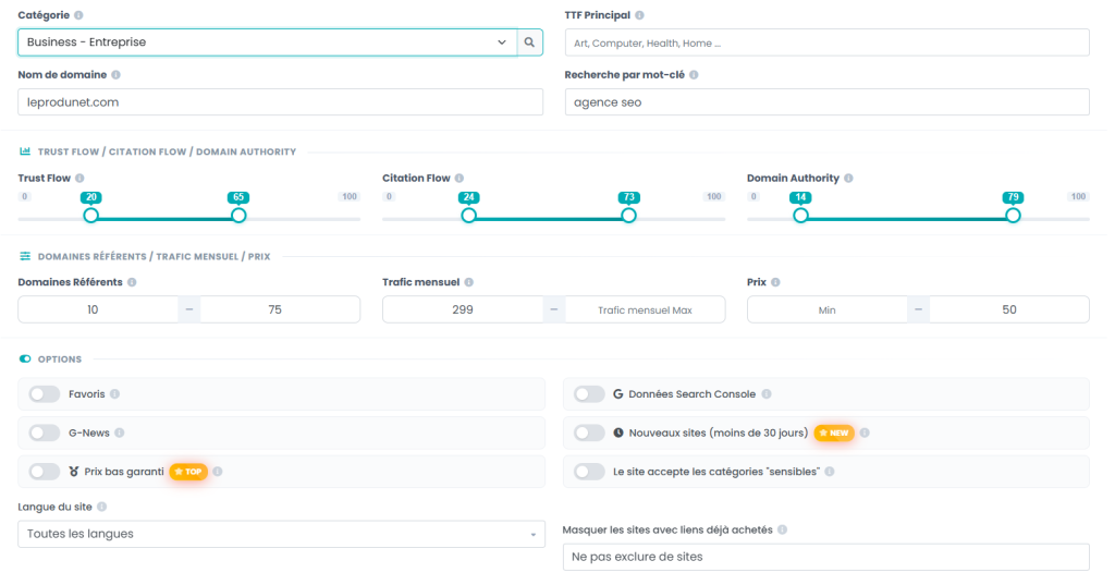 linkavista : comment les annonceurs peuvent trouver les sites avec des filtres